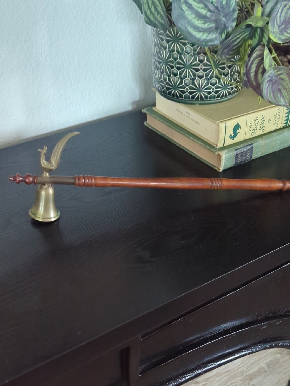 Vintage Brass and Wood Candle Snuffer with Decorative Bird